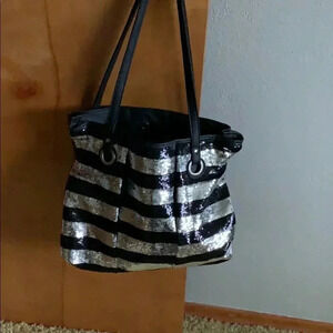 Candies Black and Silver Strip ladies Tote